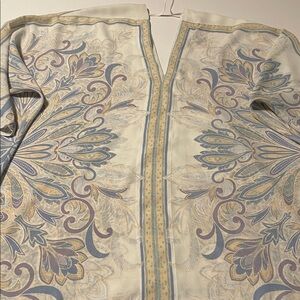 Rose & Olive Cream Paisley-Print Silk Tunic with Blue Accents